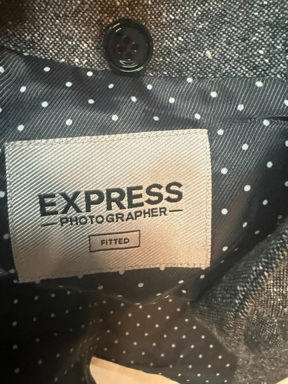 Express Photographer Fitted Blazer Grey Tweed Elbow Patches 38S - Picture 4 of 4